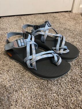 Chaco Blue and Gray Patterned Strappy Sandals
